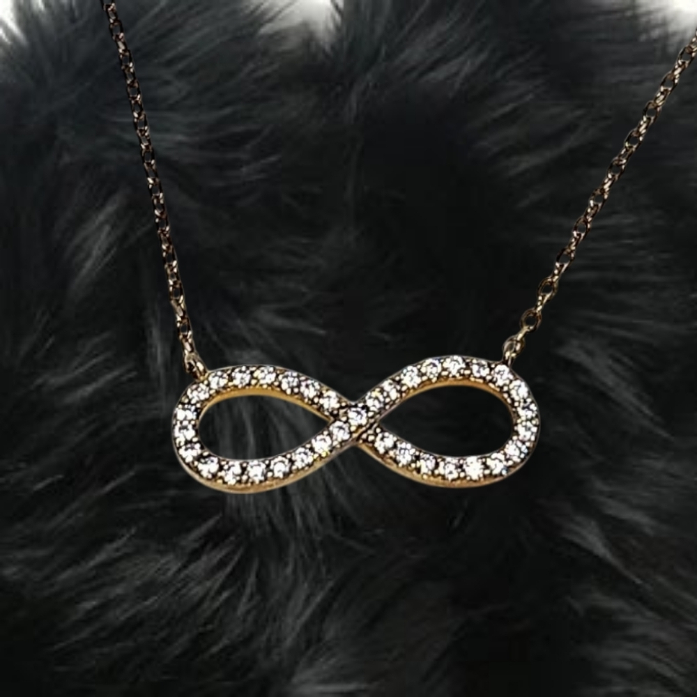 Gold Plated over Sterling Silver Clear Stones  Infinity Pendant Necklace. NWOT
